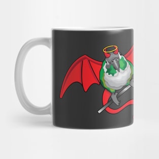 Green cheek Conure Red Devil Horns Holding Up Halo Mug